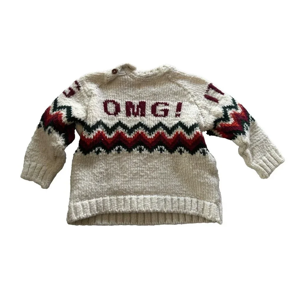 Zara Baby 12-18 Month OMG ITS SNOW ING Knit Oversized Warm Sweater Holiday